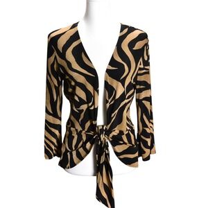Women's Zebra Print Wrap Top Tie Front Long Sleeve Animal Print Blouse Y2K Party